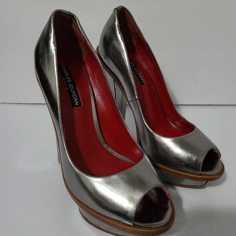Charles Jourdan Paris Leather Silver Platform Chro
